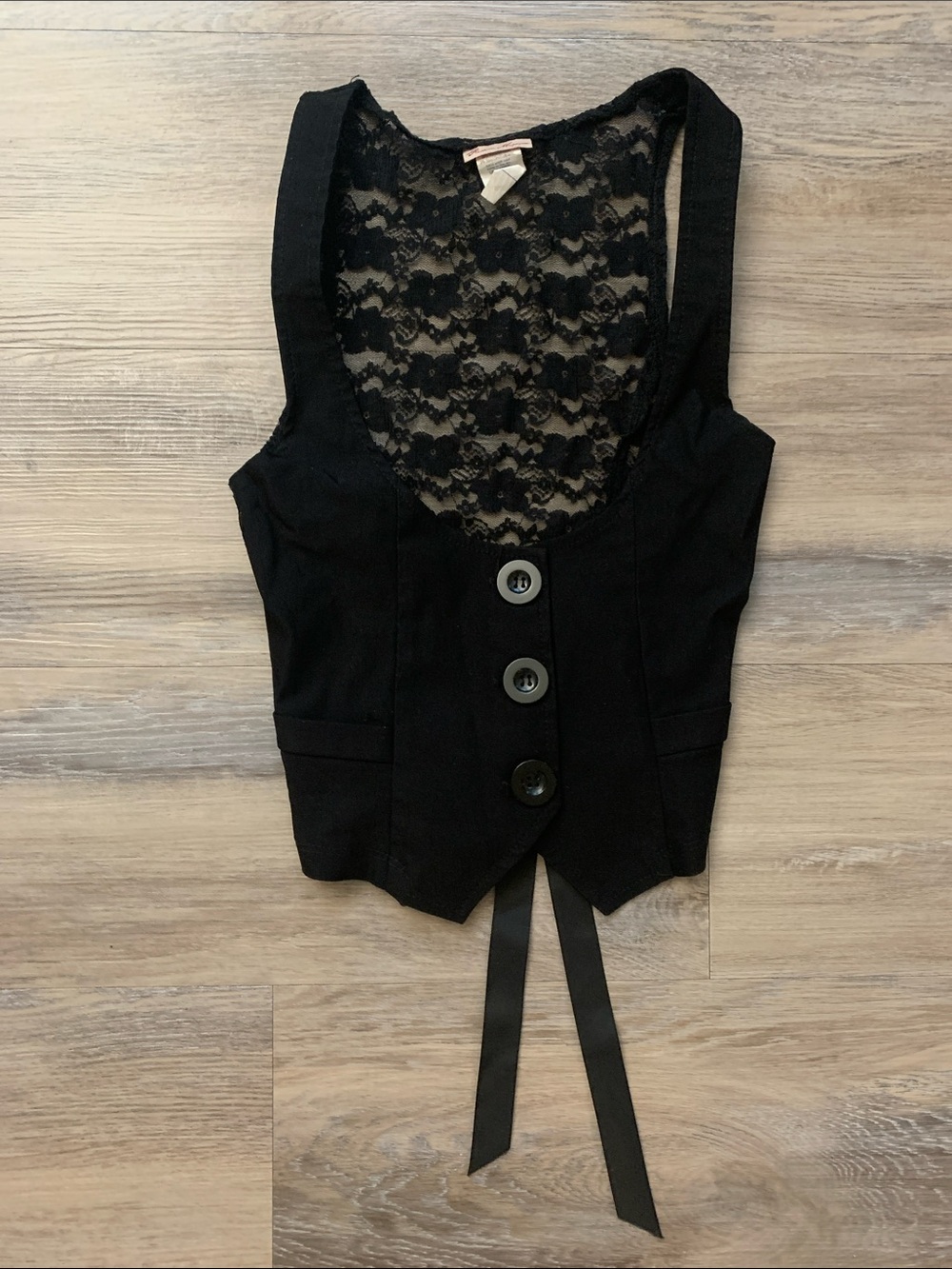 Fashion Magazine Black Lace-Back Button Underbust Vest Size S